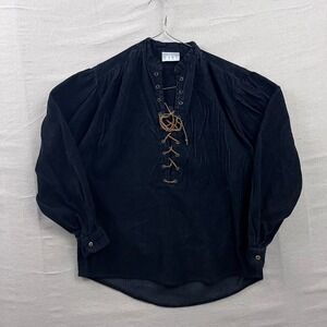 International Male Poet Shirt Mens M Black Corduroy Lace Up Pirate Goth Vintage